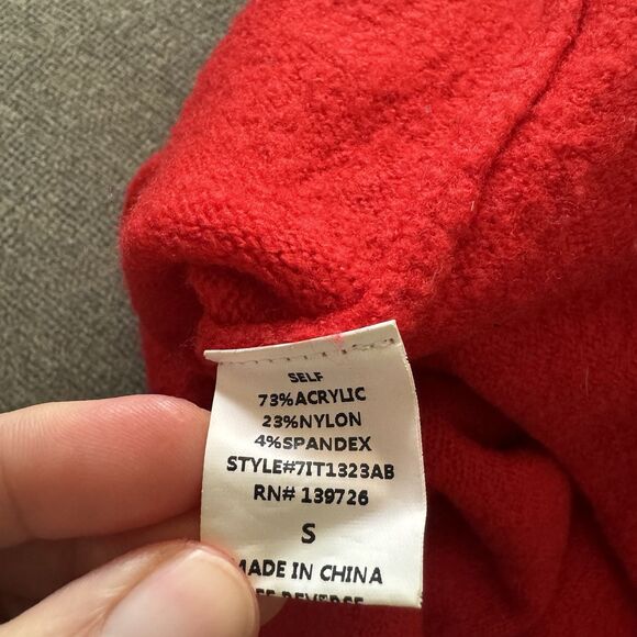 Honey Belle Women's Sweater Sz Small Off Shoulder Cut Out Turtleneck Red Ribbed - Picture 13 of 16